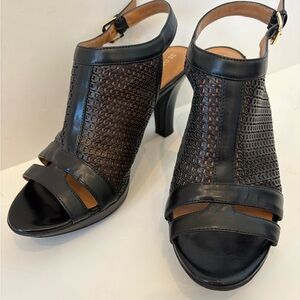 Naturalizer High Heels Size 7.5 Dania Open Toe Mule Slingback Black  3 3/8" Heel